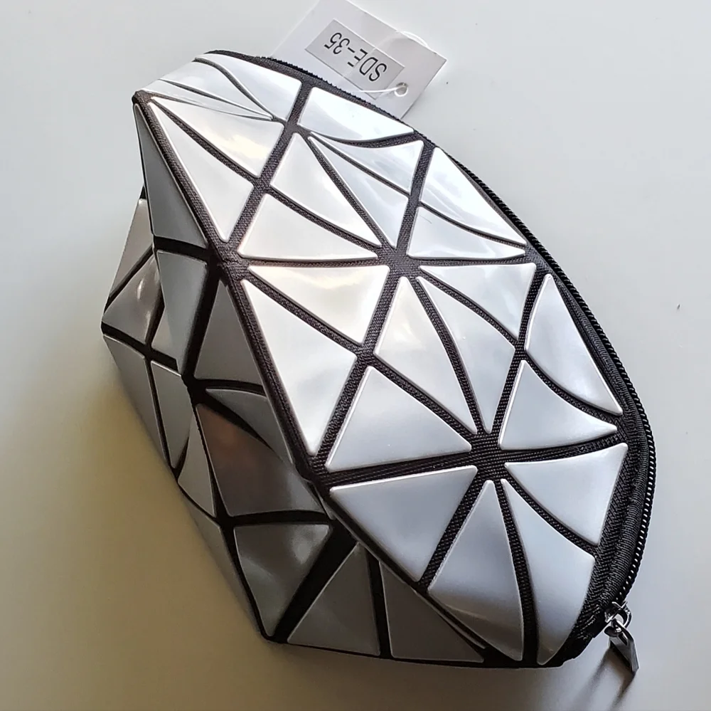 Gray Geometric Makeup Bag/Wristlet